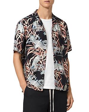 Allsaints Siber Bird Print Relaxed Fit Camp Shirt