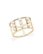 Mateo 14k Yellow Gold Trio Cultured Freshwater Pearl And Diamond Line Ring