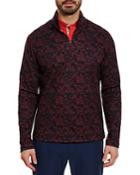 Robert Graham Cutting Edge Fleece Skull Grid Print Classic Fit Quarter Zip Polo Shirt