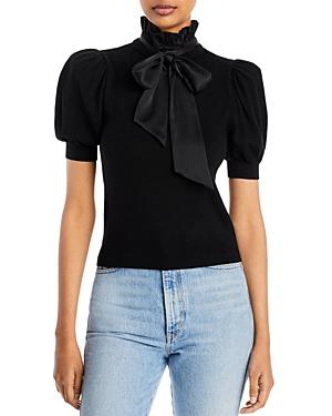 Alice And Olivia Chase Puff Sleeve Ruffle Neck Sweater