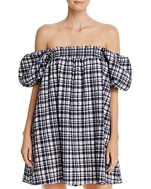 Solid & Striped Puckered Plaid Babydoll Dress Swim Cover-up