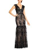 Aidan Mattox Embroidered Floral Lace Illusion Gown