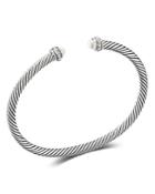 David Yurman Sterling Silver Cable Classic Bracelet With Cultured Freshwater Pearls & Diamonds