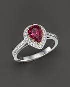 Rubellite And Diamond Pear Shape Ring In 14k White Gold