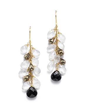Onyx, Pyrite And Moonstone Drop Earrings In 14k Yellow Gold