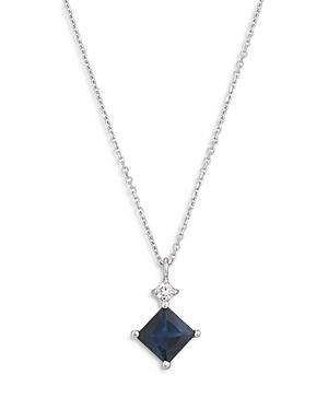 Bloomingdale's Princess Cut Blue Sapphire & Diamond Pendant Necklace In 14k White Gold, 16 - 100% Exclusive