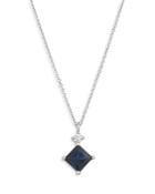 Bloomingdale's Princess Cut Blue Sapphire & Diamond Pendant Necklace In 14k White Gold, 16 - 100% Exclusive