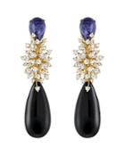 Hueb 18k Yellow Gold Luminus Multi Gemstone & Diamond Cluster Drop Earrings