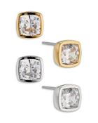 Nadri Coco Cubic Zirconia Stud Earrings In Silver Tone And Gold Tone, Set Of 2