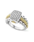 Lagos Sterling Silver And 18k Gold Caviar Ring With Diamonds