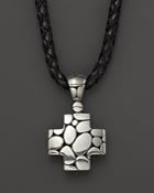 John Hardy Men's Kali Silver Cross Pendant On Black Leather Cord