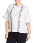 Vince Camuto Plus Embroidered Bell Sleeve Top