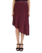 The Kooples Silk Plaid Asymmetric Skirt