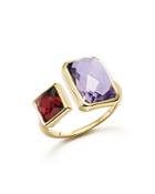Amethyst And Garnet Square Side By Side Ring In 14k Yellow Gold