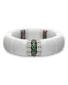 Roberto Demeglio 18k White Gold & White Ceramic Ring With Diamonds & Tsavorites