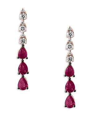 Bloomingdale's Ruby & Diamond Linear Drop Earrings In 14k Rose Gold - 100% Exclusive