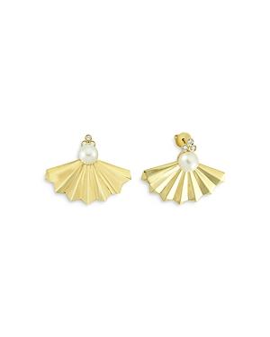Own Your Story 14k Yellow Gold Freshwater Pearl & Diamond Stud Fan Earrings