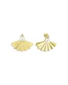 Own Your Story 14k Yellow Gold Freshwater Pearl & Diamond Stud Fan Earrings