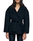 Maje Belted Double Face Wool Blend Coat