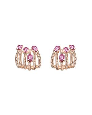 Hueb 18k Rose Gold Spectrum Pink Sapphire & Diamond Stud Earrings