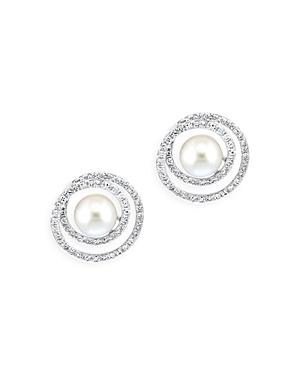 Bloomingdale's Freshwater Pearl & Diamond Double Ring Stud Earrings In 14k White Gold - 100% Exclusive