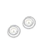 Bloomingdale's Freshwater Pearl & Diamond Double Ring Stud Earrings In 14k White Gold - 100% Exclusive