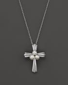 Cultured Freshwater Pearl Cross Necklace In 14k White Gold, 18
