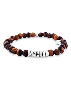 Tateossian Brown Tiger Eye Beaded Bracelet With Sterling Silver Spacer Discs