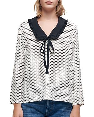 Maje Castel Bow Print Crepe Shirt