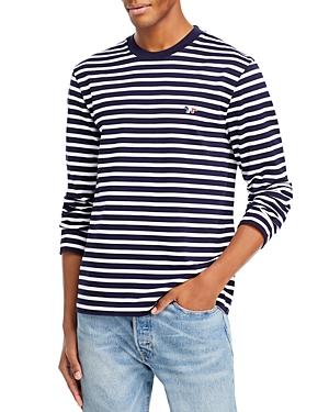 Maison Kitsune Marin Cotton Stripe Fox Patch Long Sleeve Tee