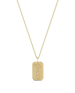 Zoe Chicco 14k Yellow Gold Midi Bitty Symbols Diamond Lucky Dog Tag Pendant Necklace, 18-20