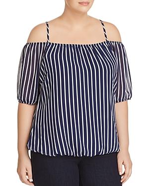 City Chic Plus Sweet Summer Striped Cold-shoulder Top