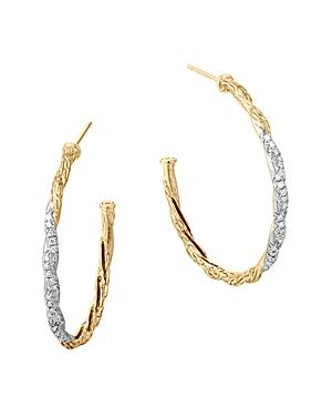 John Hardy Classic Chain 18k Gold Diamond Pave Medium Hoop Earrings