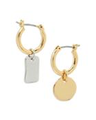 Allsaints Shaky Coin Charm Mismatch Hoop Earrings In Silver Tone & Gold Tone