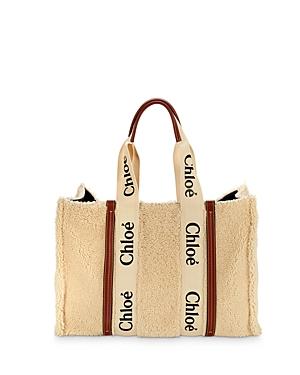 Chloe Woody Leather Trimmed Large Shearling Tote