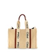Chloe Woody Leather Trimmed Large Shearling Tote