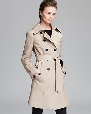 Dkny Combo Contrast Faux Leather Belted Trench Coat