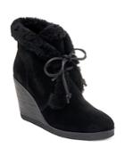 Splendid Women's Catalina Suede & Shearling Lace Up Wedge Booties