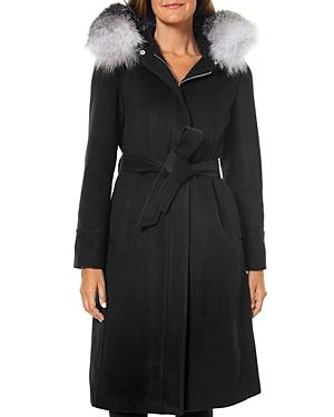 One Madison Fur Trim Wrap Coat