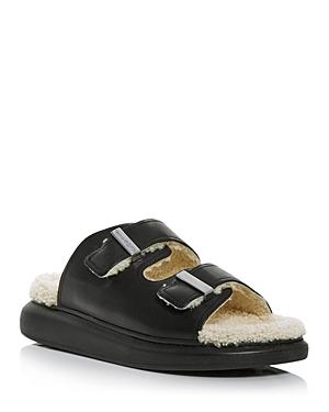 Alexander Mcqueen Men's Double Buckle Shearling Slide Sandals