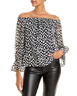 Milly Abstract Dot Off-the-shoulder Chiffon Top