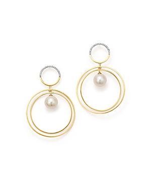 Mateo 14k Yellow Gold Half Moon Diamond & Cultured Freshwater Pearl Axis Earrings