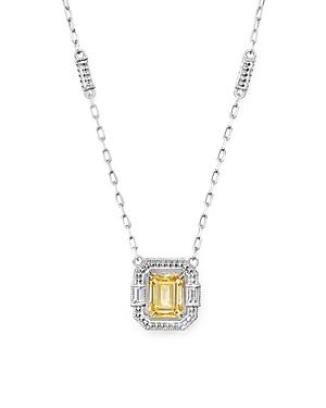 Judith Ripka Baguette Wrap Emerald Cut Pendant Necklace With Rock Crystal Quartz And Canary Crystal, 17