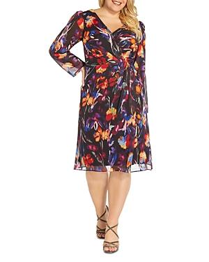 Adrianna Papell Plus Floral Chiffon Wrap Front Dress