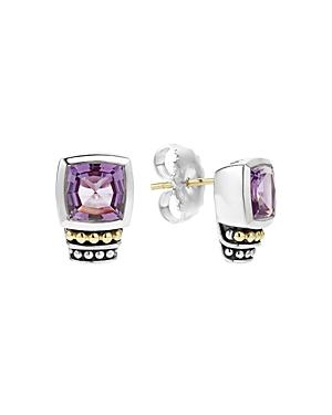Lagos 18k Gold And Sterling Silver Caviar Color Stud Earrings With Amethyst