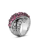John Hardy Sterling Silver Classic Chain Crossover Ring With Pink Spinel, Pink Tourmaline & Pink Garnet