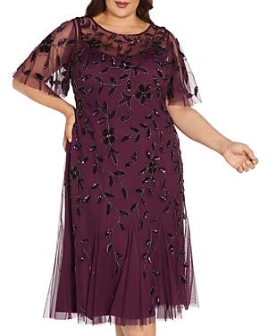 Adrianna Papell Plus Embellished Flutter Sleeve Dress