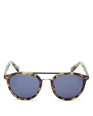 Zegna Round Leather Sunglasses, 50mm