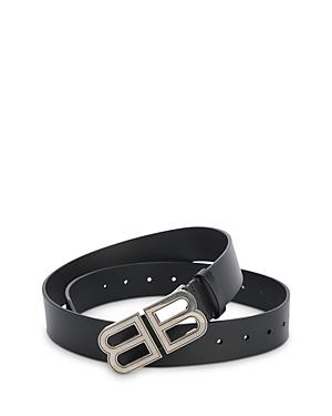 Balenciaga Men's Mirror Logo Buckle Leather Belt