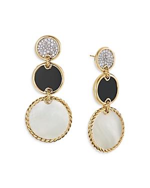 David Yurman 18k Yellow Gold Dy Elements Drop Earrings With Mother-of-pearl, Black Onyx & Diamonds